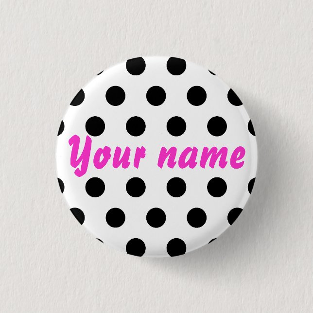 Badge Rond 2,50 Cm Nom blanc noir de pois (Devant)