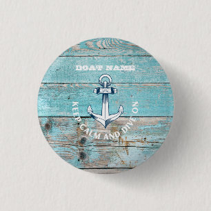 Badge Rond 2,50 Cm Nom de bateau nautique Ancre Bois rustique