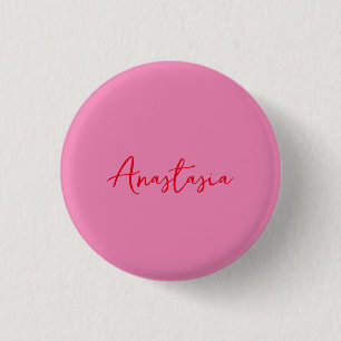 Badge Rond 2,50 Cm Nom de calligraphie professionnelle rose personnal