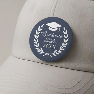 Badge Rond 2,50 Cm Nom personnalisé bleu marine Laurel Wreath Graduat
