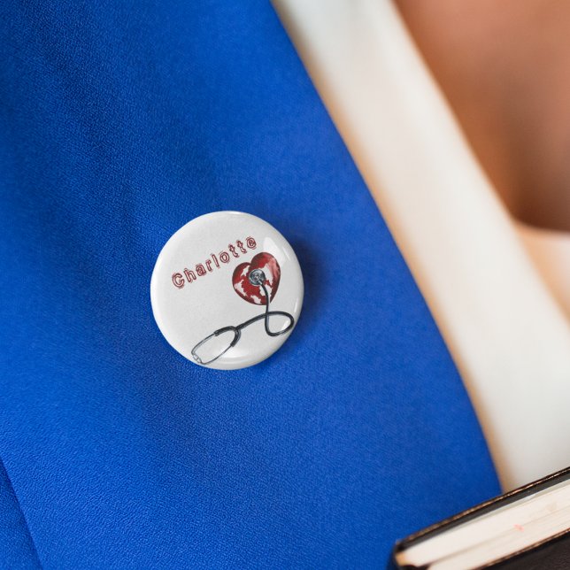 Badge Rond 2,50 Cm Nom personnalisé Infirmière Médicale Stethoscope C (Créateur téléchargé)
