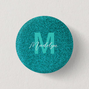 Badge Rond 2,50 Cm Nom personnalisé paillettes vertes élégantes