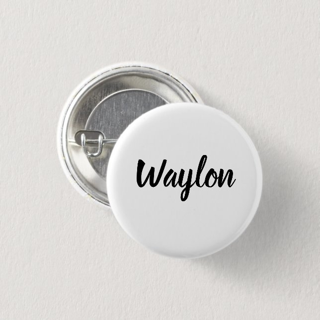 Badge Rond 2,50 Cm Nom Waylon En Courbe, (Devant & derrière)