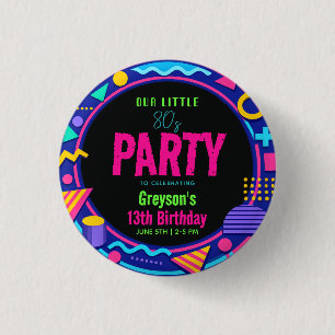 Badge Rond 2,50 Cm notre petite fête d'anniversaire Rétro Néon 80
