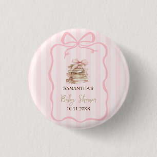 Badge Rond 2,50 Cm Nouveau chapitre Baby Shower ruban rose rayé