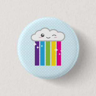 Badge Rond 2,50 Cm Nuage de Kawaii et bouton d'arc-en-ciel