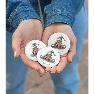 Badge Rond 2,50 Cm Octopus de Noël, personnalisable