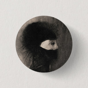 Badge Rond 2,50 Cm Odilon Redon. Armure. Face de femme sombre. Symbol