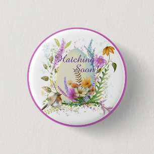 Badge Rond 2,50 Cm OEuf blanc petit oiseau fleurs colorées floral