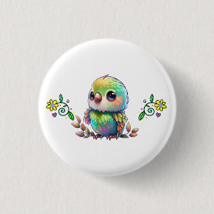 Badge Rond 2,50 Cm Oiseau arc-en-ciel et fleurs