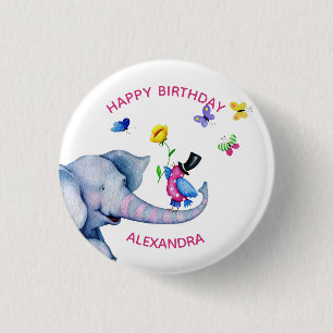 Badge Rond 2,50 Cm Oiseau Eléphant Et Papillons