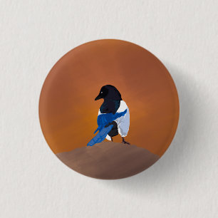 Badge Rond 2,50 Cm Oiseau noir de pie