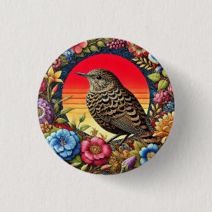 Badge Rond 2,50 Cm Oiseau parmi des fleurs colorées