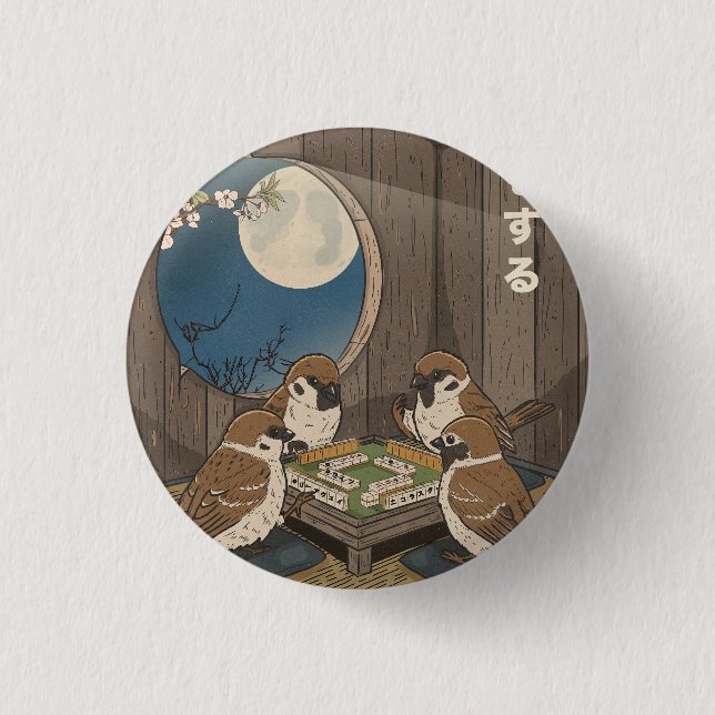Badge Rond 2,50 Cm Oiseaux Mahjong jouant au jeu  (Devant)