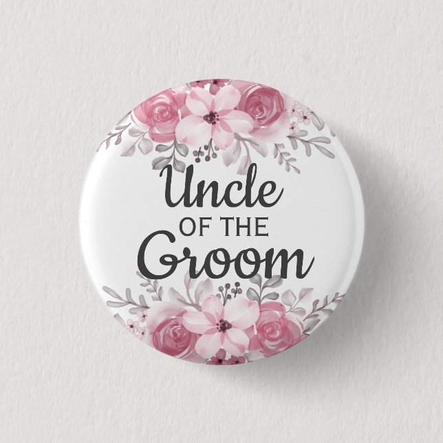 Badge Rond 2,50 Cm Oncle des Fleurs roses du marié Bouton (Devant)