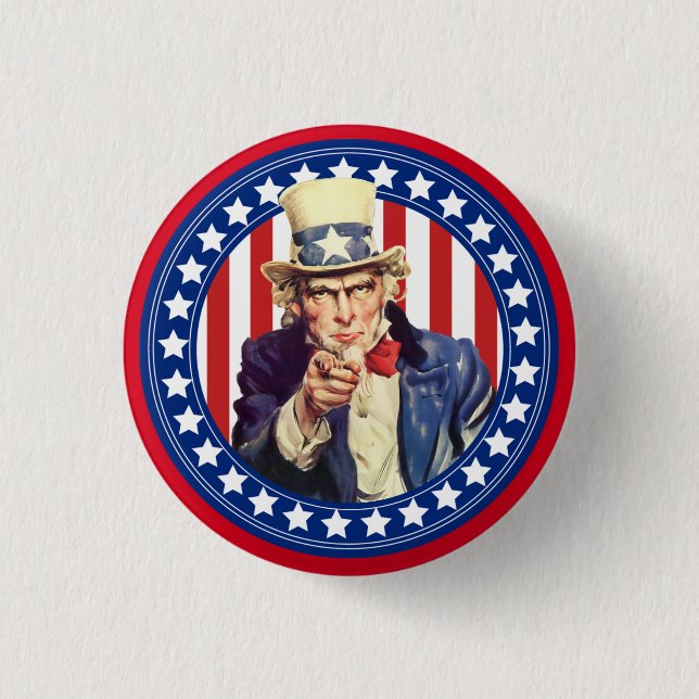 Badge Rond 2,50 Cm Oncle Sam Étoiles et rayures (Devant)