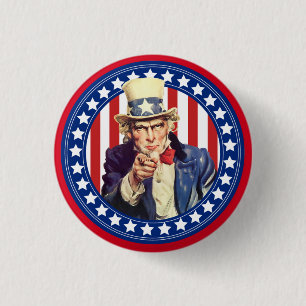 Badge Rond 2,50 Cm Oncle Sam Étoiles et rayures