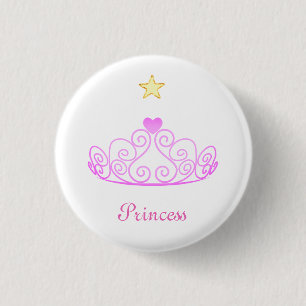 Badge Rond 2,50 Cm or rose princesse tiara, étoile & calligraphie