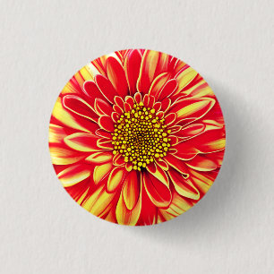 Badge Rond 2,50 Cm Orange géant et fleurs d'aster jaune doré