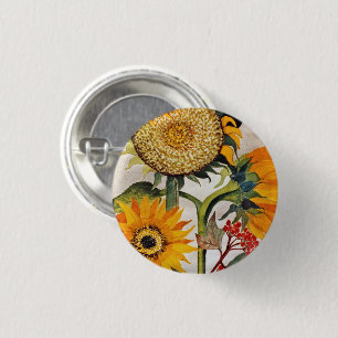 Badge Rond 2,50 Cm Orange Jaune Graine Tournesol Art