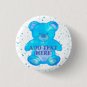 Badge Rond 2,50 Cm Ours Bébé Cute En Bleu Texte Personnalisé