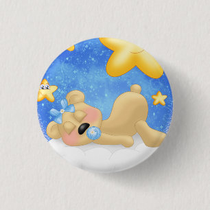 Badge Rond 2,50 Cm Ours d'or bleu