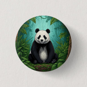 Badge Rond 2,50 Cm Ours panda assis dans une clairière de la jungle