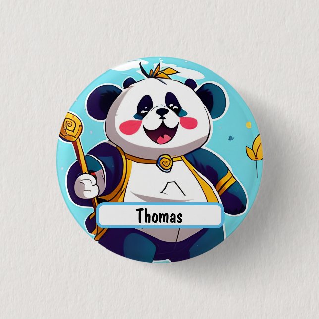 Badge Rond 2,50 Cm Ours Panda Cute Avec Nametag Personnalisable (Devant)