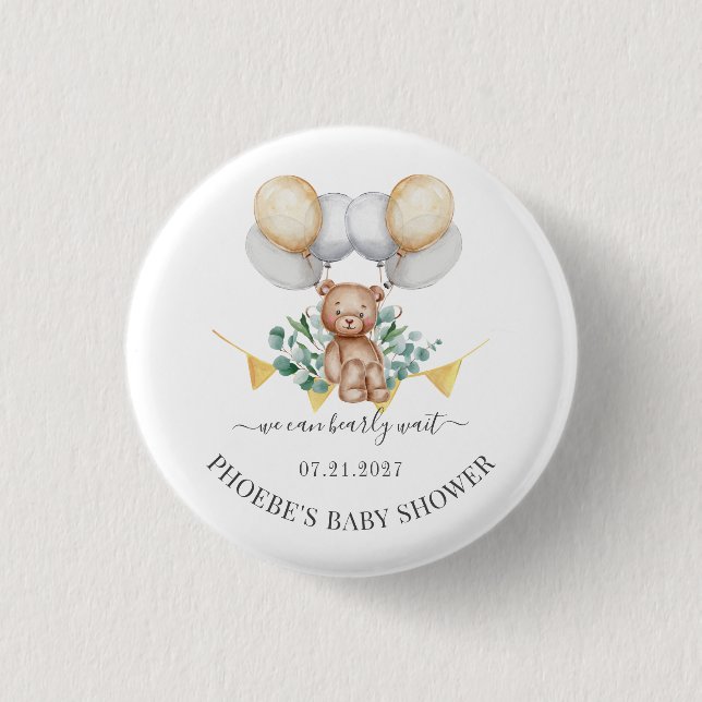 Badge Rond 2,50 Cm Ourson à l'arrivée d'Eucalyptus & Ballons (Devant)