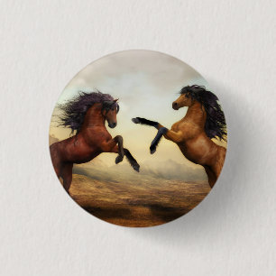 Badge Rond 2,50 Cm paire de chevaux sauvages  