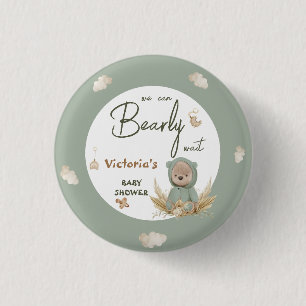 Badge Rond 2,50 Cm Pampas Teddy Bear Baby shower Vert Favoriser
