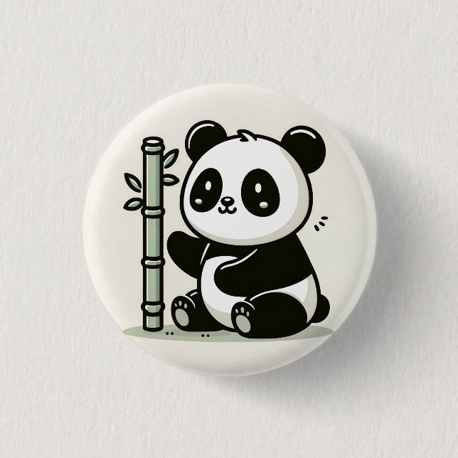 Badge Rond 2,50 Cm Panda Cute Avec Art Bambou (Devant)