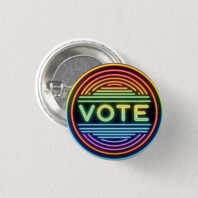 Badge Rond 2,50 Cm Panneau de vote Rainbow Neon (Devant & derrière)