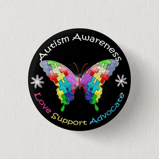 Badge Rond 2,50 Cm Papillon de sensibilisation sur l'autisme (Devant)
