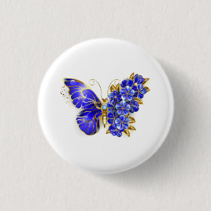 Badge Rond 2,50 Cm Papillon saphir à fleurs