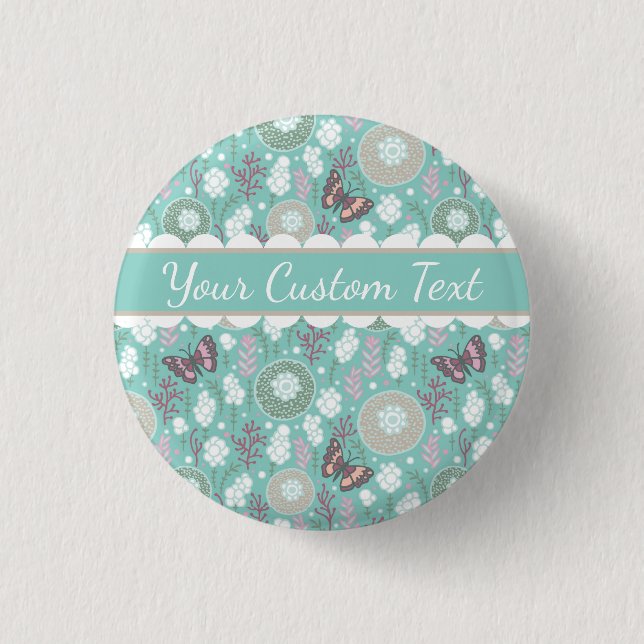 Badge Rond 2,50 Cm Papillons turquoises et bulles (Devant)