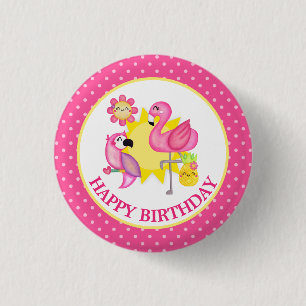 Badge Rond 2,50 Cm Paradis d'été Flamant Perroquet Anniversaire