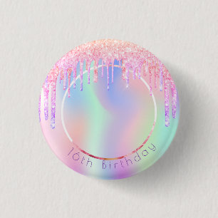 Badge Rond 2,50 Cm Parties scintillant arc-en-ciel d'anniversaire gou