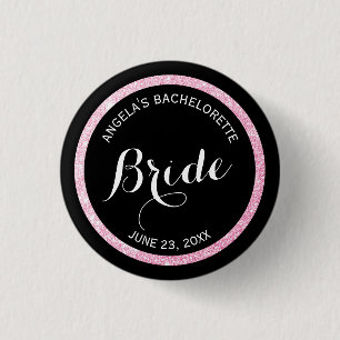 Badge Rond 2,50 Cm Parties scintillant noire et rose Mariées Bachelor