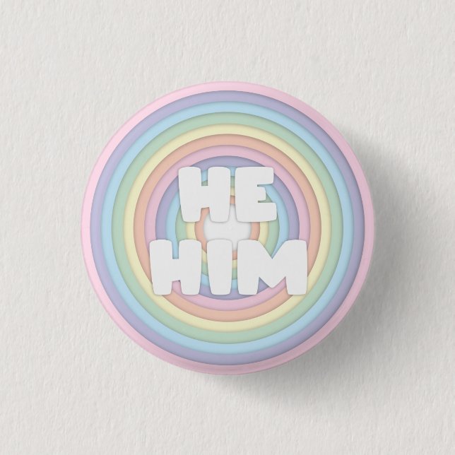 Badge Rond 2,50 Cm Pastel Arc-en-ciel Il/Lui Pronounes (Devant)