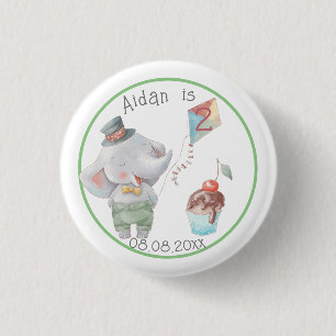Badge Rond 2,50 Cm Pastel Safari Elephant Personnalisé Anniversaire