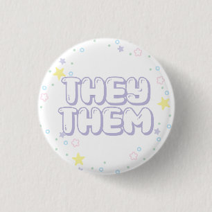 Badge Rond 2,50 Cm Pastel Star Confetti Eux Pronounes