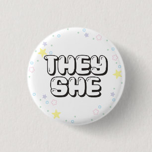 Badge Rond 2,50 Cm Pastel Star Confetti Ils/Elle Pronounes