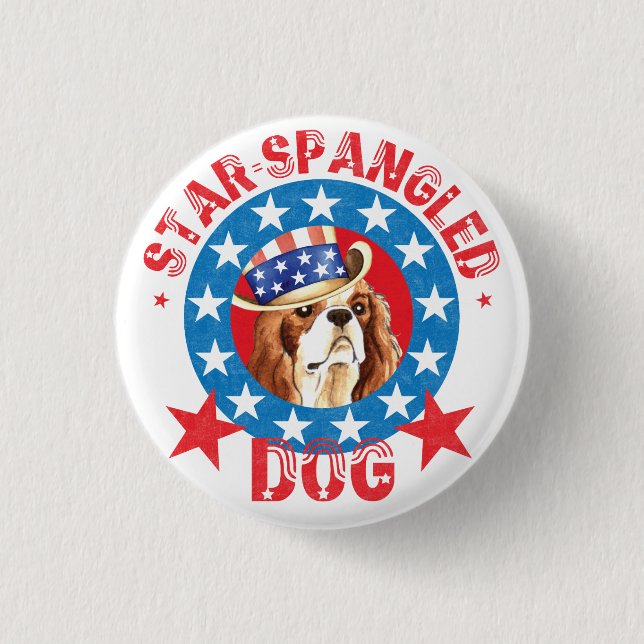 Badge Rond 2,50 Cm Patriotique Cavalier Roi Charles Spaniel (Devant)