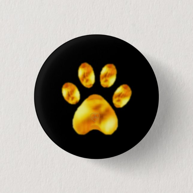 Badge Rond 2,50 Cm Paw d'or en noir (Devant)