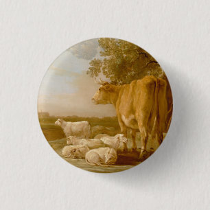 Badge Rond 2,50 Cm Paysage avec bétail Aelbert Cuyp
