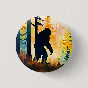 Badge Rond 2,50 Cm Paysage d'automne Sasquatch au coucher du soleil