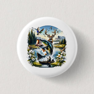 Badge Rond 2,50 Cm Pêche, Cerf, Chasse au Canard