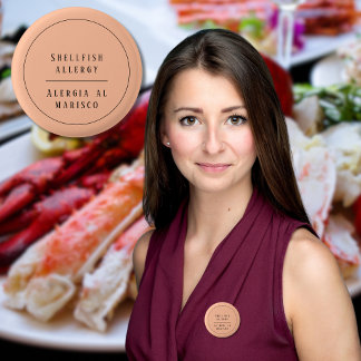 Badge Rond 2,50 Cm Pêcher Bilingue Coquillages Alerte d'allergie Espa