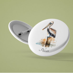 Badge Rond 2,50 Cm pélican debout sur un poteau, personnalisable